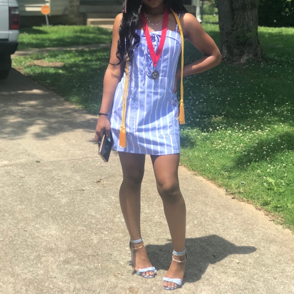 Cute blue and white dress.